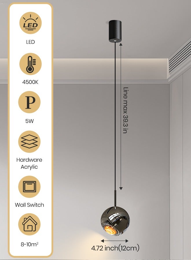 YATAI LIGHTING Modern LED Pendant Light, Black Dome Pendant Lamp with 4500K Warm White LED, 5W Adjustable Height, Hardware & Glass, Ideal for Bedside Dining Table Kitchen Island  - Image 2