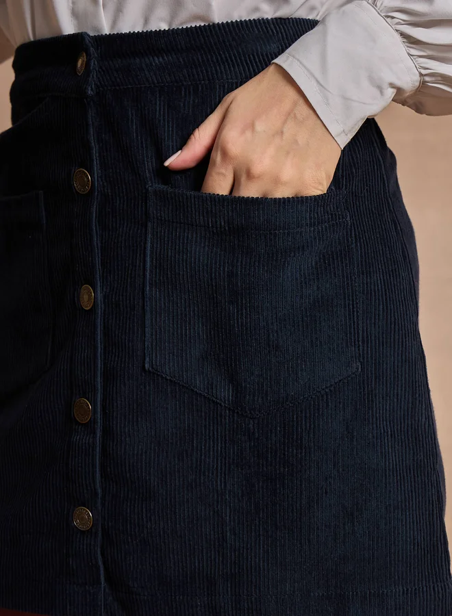 SASSAFRAS Corduroy Button Front A-Line Mini Skirt
