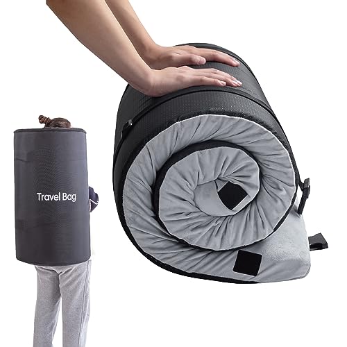 MLILY مرتبة تخييم من فوم الذاكرة 25 بوصة مفردة محمولة قابلة لللف مع قاعدة مقاومة للماء وغير قابلة للانزلاق مع حقيبة سفر 753025 رمادي