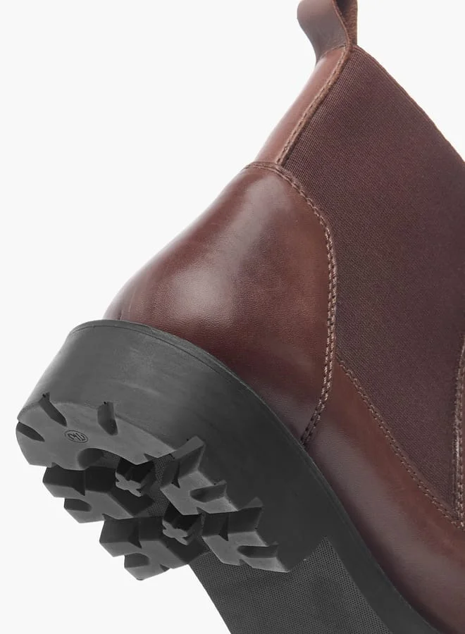 دوتشيني Mens Solid Slip-On Chelsea Boots