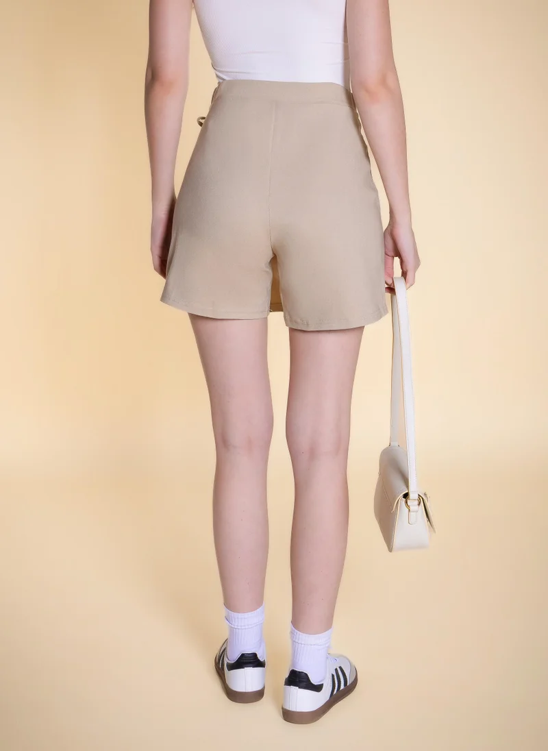 SHAPES Beige WRAPPED SHORTS WITH BOW-TIE for Women | Best Price UAE