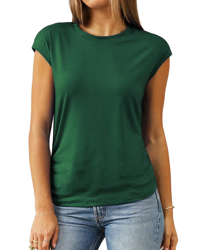 Abardsion Trendy Cap Sleeve Tops for Women 2025 Summer Outfits Clothes Loose Fit Casual Dressy T Shirts Tunic (Dark Green, S) - Image 1
