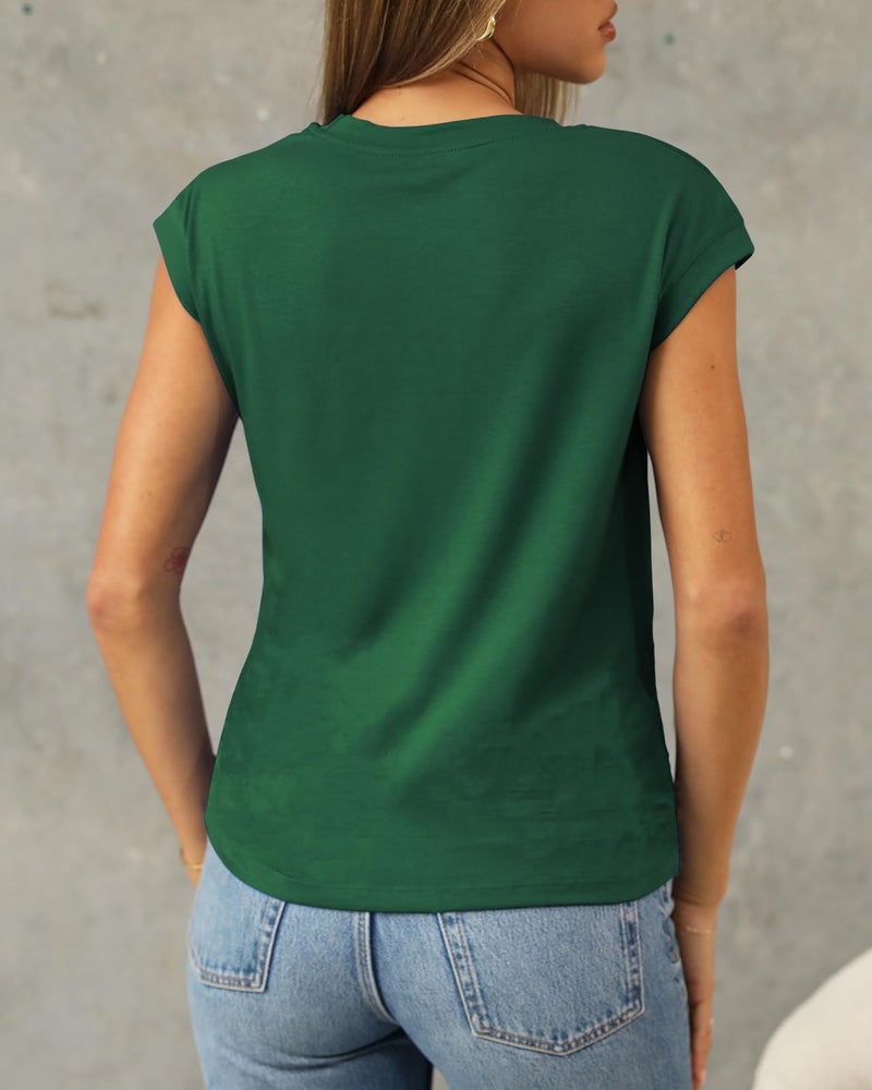 Abardsion Trendy Cap Sleeve Tops for Women 2025 Summer Outfits Clothes Loose Fit Casual Dressy T Shirts Tunic (Dark Green, S) - Image 3