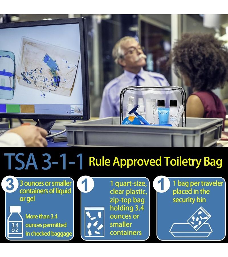 16 حقيبة مكياج شفافة صفراء معتمدة من TSA لمستلزمات النظافة، مصنوعة من بي في سي مقاوم للماء، مع سحاب للسفر. - Image 2