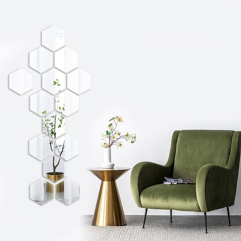 TPGP Manco Luella Mirror Wall Stickers, 12PCS Hexagon Mirror Art DIY Home Decorative Hexagonal Acrylic Wall Sheet Plastic Tiles Home Living Room Bedroom Sofa TV Background Wall Decal Decoration (Silver) - Image 4
