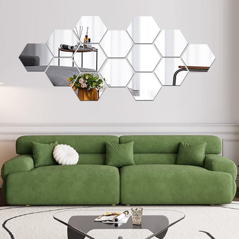 TPGP Manco Luella Mirror Wall Stickers, 12PCS Hexagon Mirror Art DIY Home Decorative Hexagonal Acrylic Wall Sheet Plastic Tiles Home Living Room Bedroom Sofa TV Background Wall Decal Decoration (Silver) - Image 1