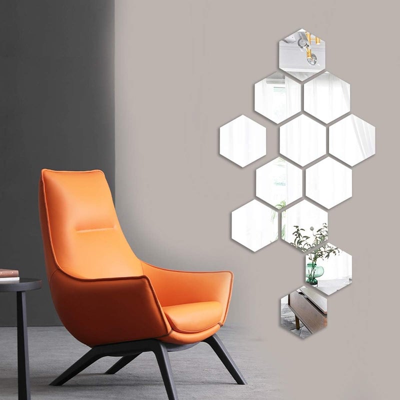 TPGP Manco Luella Mirror Wall Stickers, 12PCS Hexagon Mirror Art DIY Home Decorative Hexagonal Acrylic Wall Sheet Plastic Tiles Home Living Room Bedroom Sofa TV Background Wall Decal Decoration (Silver) - Image 5