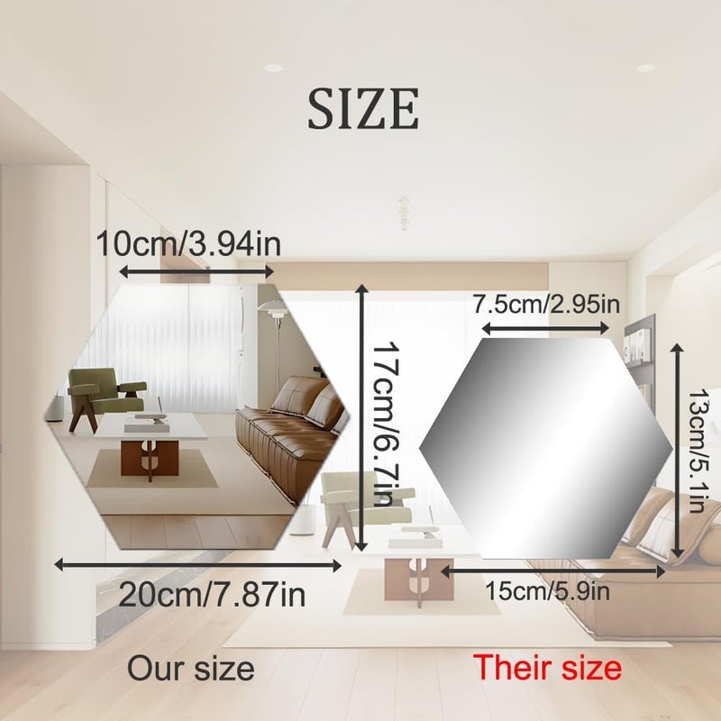 TPGP Manco Luella Mirror Wall Stickers, 12PCS Hexagon Mirror Art DIY Home Decorative Hexagonal Acrylic Wall Sheet Plastic Tiles Home Living Room Bedroom Sofa TV Background Wall Decal Decoration (Silver) - Image 2