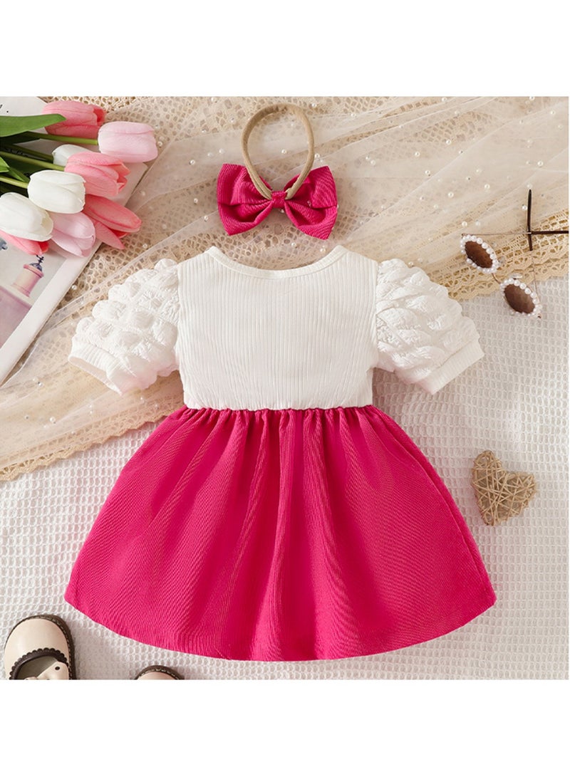 2-3Y Baby Girl, Toddler Girl Summer Dress with Bow, Puff Sleeve, Princess Outfit for Birthday, Photoshoot, Party, or Daily Wear  - Image 2