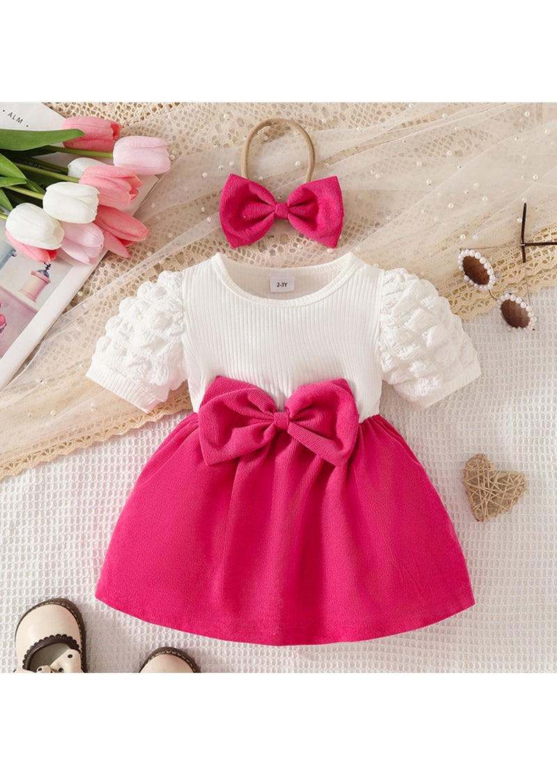 2-3Y Baby Girl, Toddler Girl Summer Dress with Bow, Puff Sleeve, Princess Outfit for Birthday, Photoshoot, Party, or Daily Wear  - Image 1