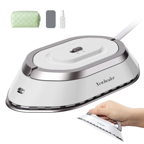 Newbealer Travel Iron with Global Voltage, 100-240V Mini Dry Iron for Clothes (No Steam), Max 300W, 60s Heat Up, 302℉ Non-Stick Ceramic Soleplate, 0.8lbs Ultra-Lightweight (Silver) - Image 1