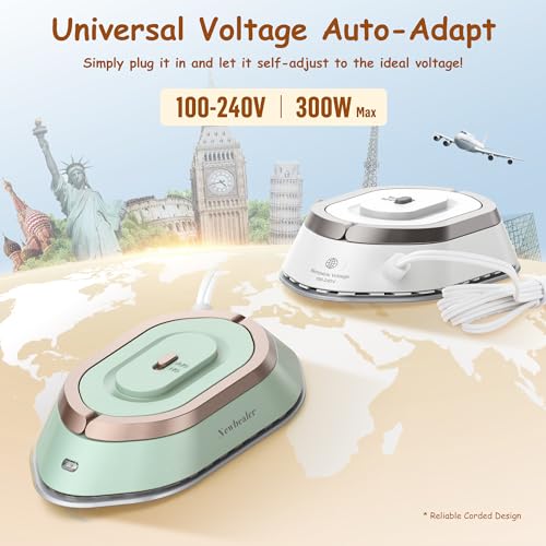Newbealer Travel Iron with Global Voltage, 100-240V Mini Dry Iron for Clothes (No Steam), Max 300W, 60s Heat Up, 302℉ Non-Stick Ceramic Soleplate, 0.8lbs Ultra-Lightweight (Silver) - Image 3