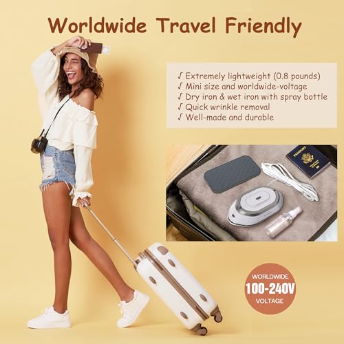 Newbealer Travel Iron with Global Voltage, 100-240V Mini Dry Iron for Clothes (No Steam), Max 300W, 60s Heat Up, 302℉ Non-Stick Ceramic Soleplate, 0.8lbs Ultra-Lightweight (Silver) - Image 2