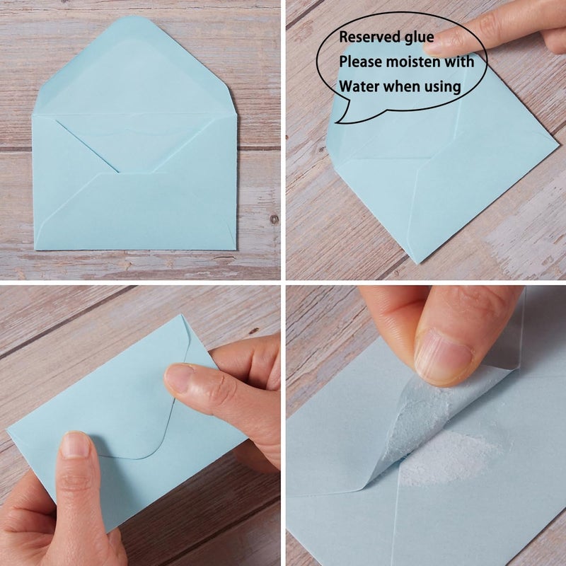 Toperd 100 Pack Mini Envelopes with Note Cards in 5 Colors for Wedding, Birthday, Baby Showers, 4 x 2.7 Inches (Blue) - Image 3