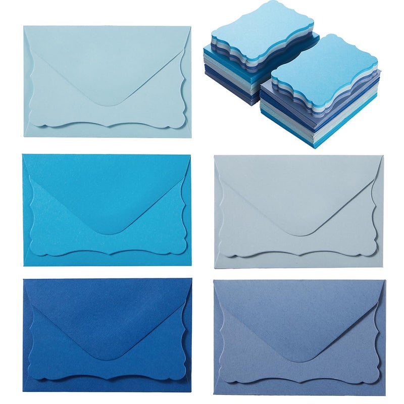 Toperd 100 Pack Mini Envelopes with Note Cards in 5 Colors for Wedding, Birthday, Baby Showers, 4 x 2.7 Inches (Blue) - Image 1