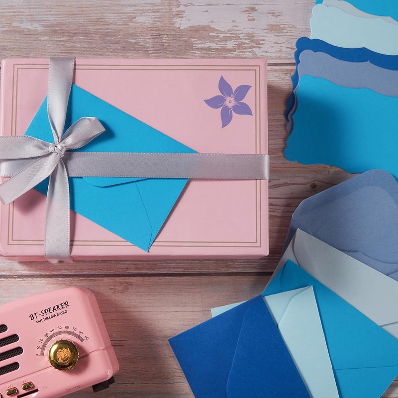 Toperd 100 Pack Mini Envelopes with Note Cards in 5 Colors for Wedding, Birthday, Baby Showers, 4 x 2.7 Inches (Blue) - Image 4