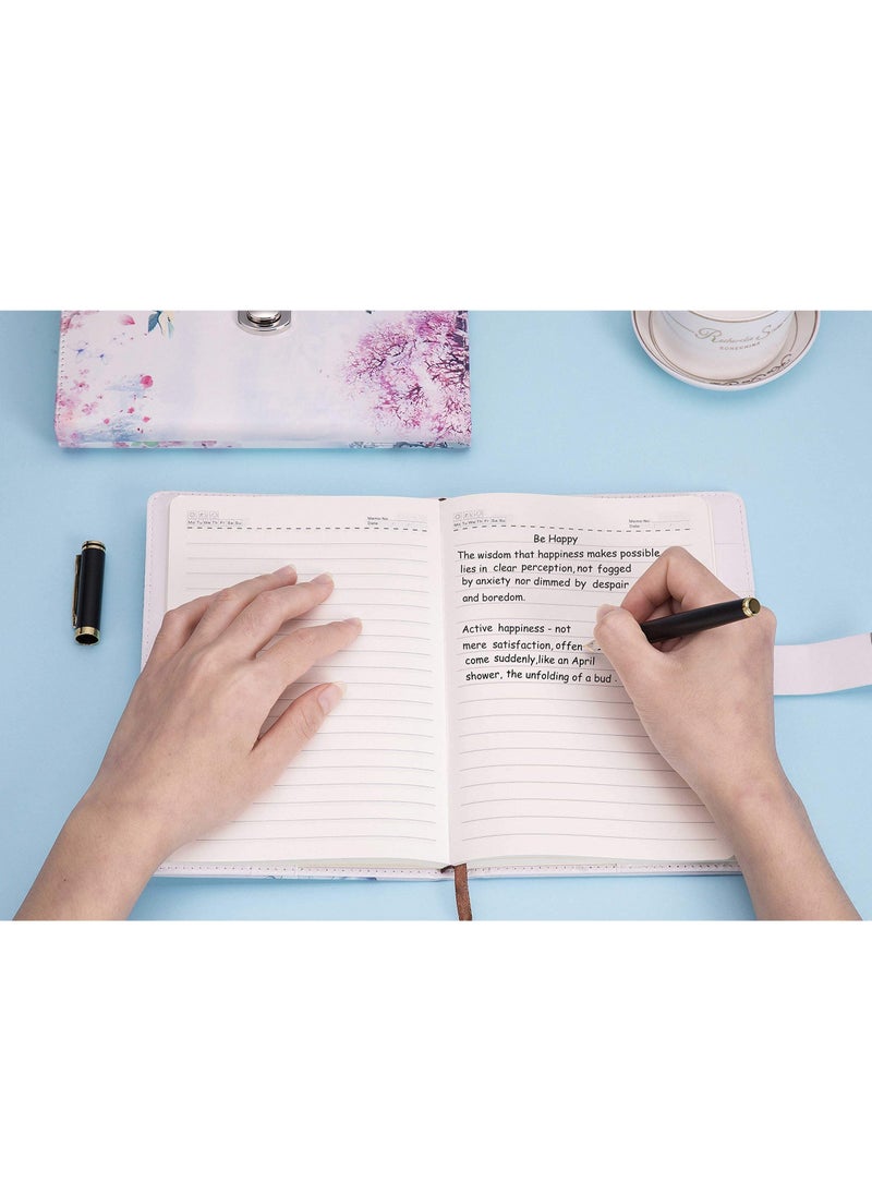 Generic - Leather Diary with Lock, Secret Lock Journal with Exquisite Pattern Design, Refillable Faux Leather Journal Writing Notebook with Pen Holder (Blue, A5) - Image 1