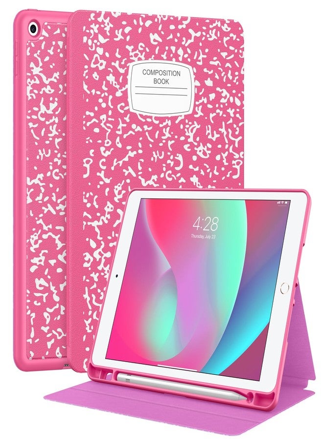 Supveco جراب Supveco لجهاز iPad من الجيل التاسع/الثامن/السابع مقاس 10.2 بوصة (موديلات 2021/2020/2019) مع حامل قلم، جراب فاخر قابل للطي مع خاصية التشغيل/الإيقاف التلقائي، غطاء خلفي من مادة TPU الناعمة لجهاز iPad مقاس 10.2 بوصة - وردي فاقع - Image 1
