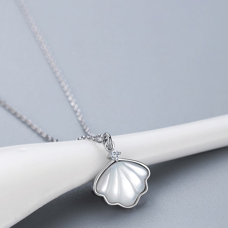 Diamond-encrusted Shellfish Necklace 2021 Women''s ins Simple Cold Style Light Luxury Niche Design Shell Clavicle Chain - Image 3
