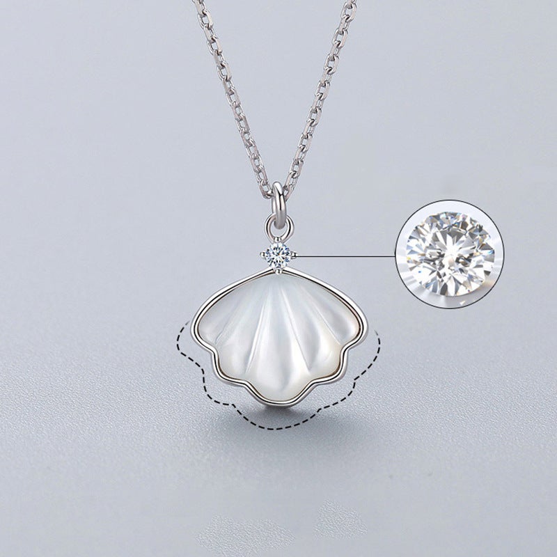 Diamond-encrusted Shellfish Necklace 2021 Women''s ins Simple Cold Style Light Luxury Niche Design Shell Clavicle Chain - Image 4