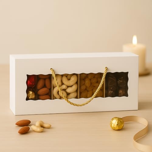 mudrit Hamper Gift Boxes with Twine Handle, Premium Packaging for Diwali, Party Favors, Weddings, Birthday, Festive Gifting, Size - 13.5 x 6 x 3.25 inches (White, Pack of 10) - Image 5