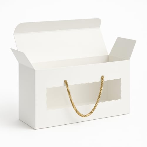 mudrit Hamper Gift Boxes with Twine Handle, Premium Packaging for Diwali, Party Favors, Weddings, Birthday, Festive Gifting, Size - 13.5 x 6 x 3.25 inches (White, Pack of 10) - Image 1