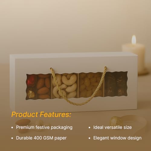 mudrit Hamper Gift Boxes with Twine Handle, Premium Packaging for Diwali, Party Favors, Weddings, Birthday, Festive Gifting, Size - 13.5 x 6 x 3.25 inches (White, Pack of 10) - Image 4