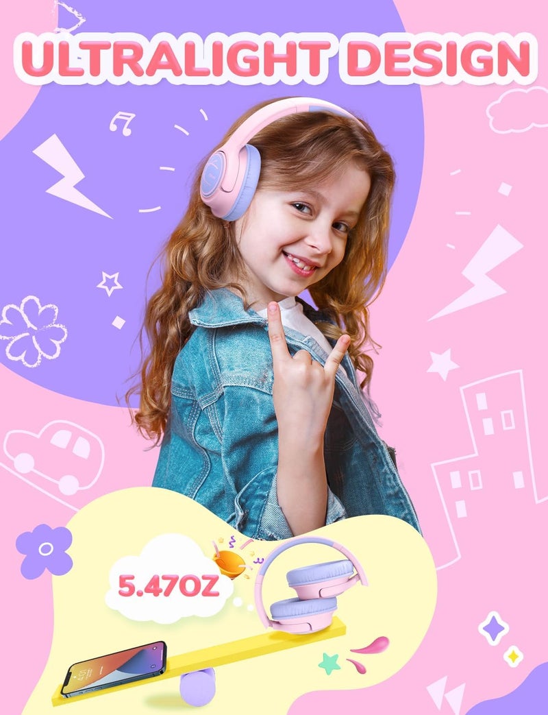 iClever HS26 Kids Headphones, Wired, Stereo Sound, Foldable, 3.5mm Jack, Pink, Over Ear, Safe Volume Limit for Kids - Image 4