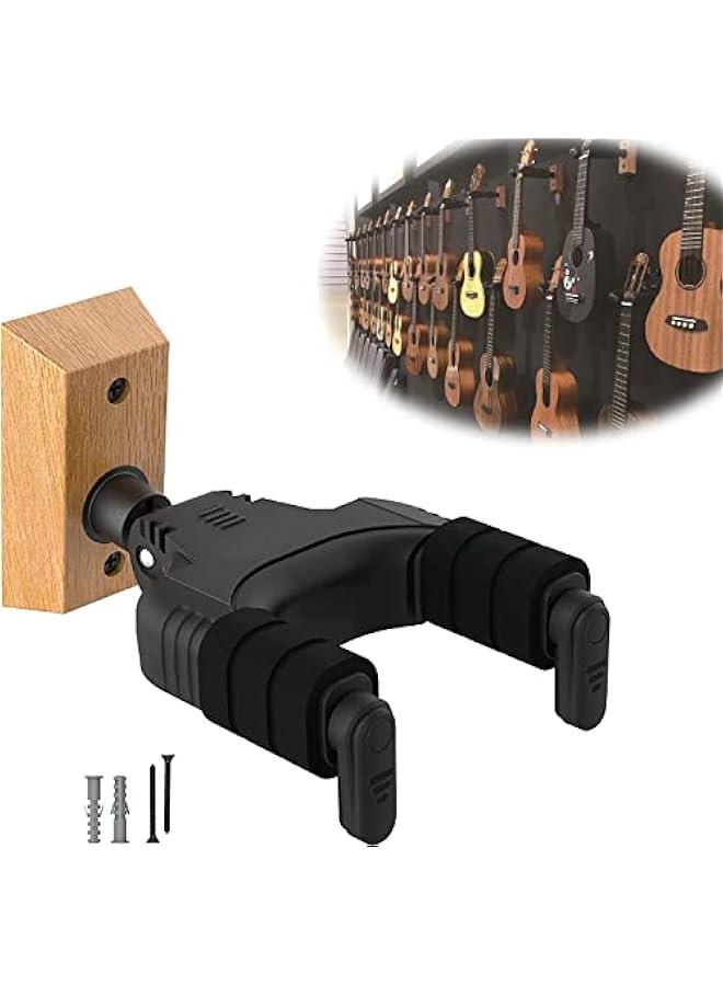 Beauenty Guitar Wall Mount Auto Lock Guitar Ukulele Wall Hanger Hard Wood Base Guitar Hook Holder Stand for Acoustic Classical Electric Bass Guitars Ukuleles Violins Safe Protection - Image 1