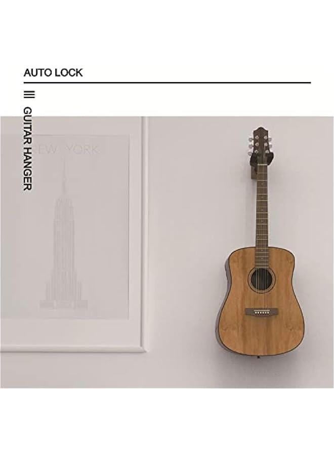 Beauenty Guitar Wall Mount Auto Lock Guitar Ukulele Wall Hanger Hard Wood Base Guitar Hook Holder Stand for Acoustic Classical Electric Bass Guitars Ukuleles Violins Safe Protection - Image 3