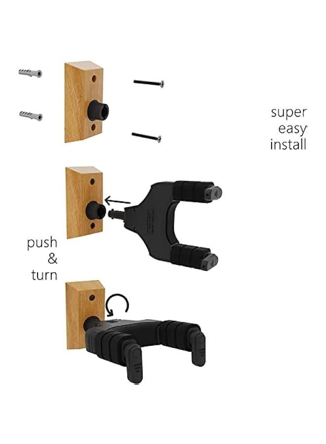 Beauenty Guitar Wall Mount Auto Lock Guitar Ukulele Wall Hanger Hard Wood Base Guitar Hook Holder Stand for Acoustic Classical Electric Bass Guitars Ukuleles Violins Safe Protection - Image 4
