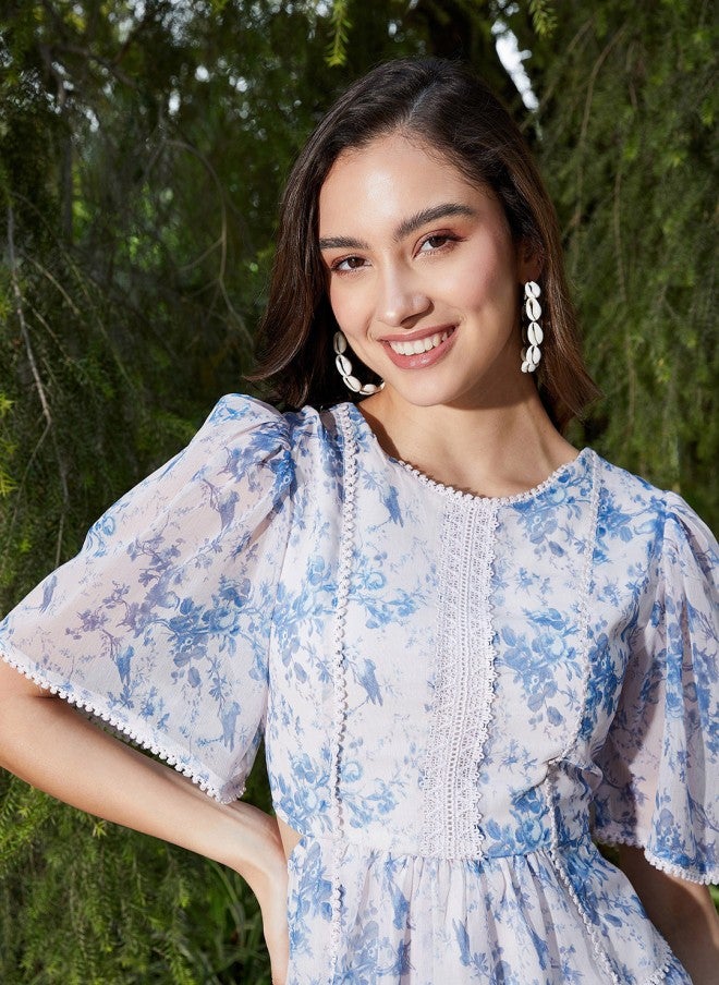 SASSAFRAS Floral Printed Fit & Flare Dress for Women - Image 3