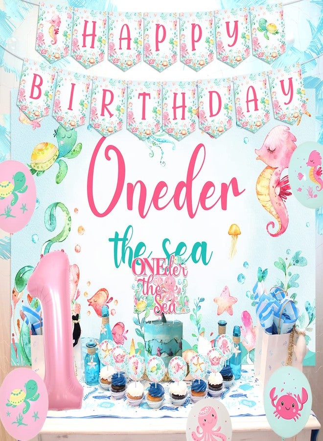 Funmemoir زينة عيد ميلاد الفتاة الأولى من Oneder the Sea، لافتة خلفية لعيد ميلاد سعيد على شكل حيوان المحيط تحت البحر، لافتة كرسي مرتفع، غطاء كعكة كب كيك، بالونات مطبوعة لحفلة فتاة تبلغ من العمر عامًا واحدًا - Image 5