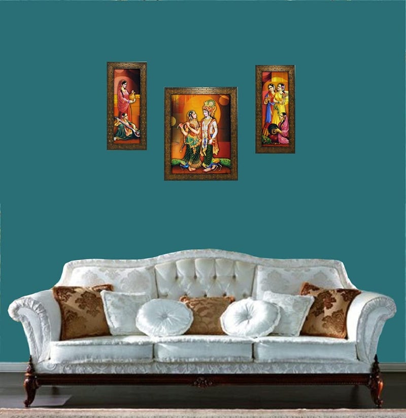 Indianara 3 PC Set of Radha Krishna Paintings (1499) Without Glass (MC2) - Image 5