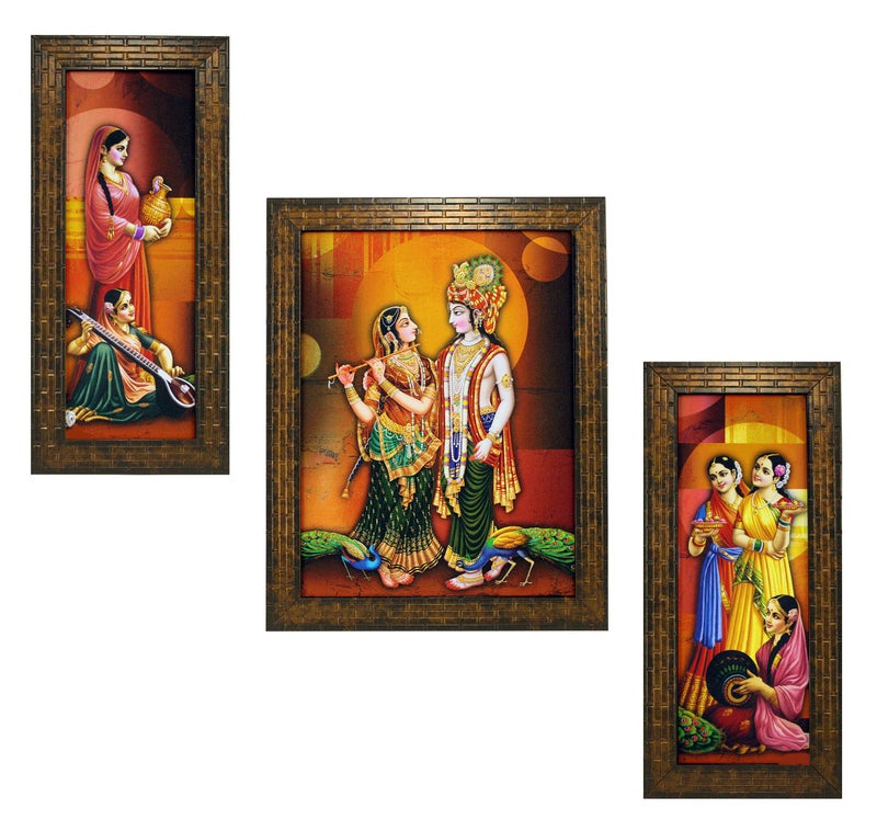 Indianara 3 PC Set of Radha Krishna Paintings (1499) Without Glass (MC2) - Image 1