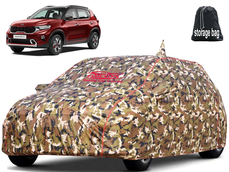 FAMEXON Waterproof Car Body Cover Compatible For Sonet Triple Layer Fabric With Mirror Pockets Inner Foam And Pipein Design Protects From Animals,Heat,Rain&Uv Rays(Jungle Print),Multicolor - Image 1