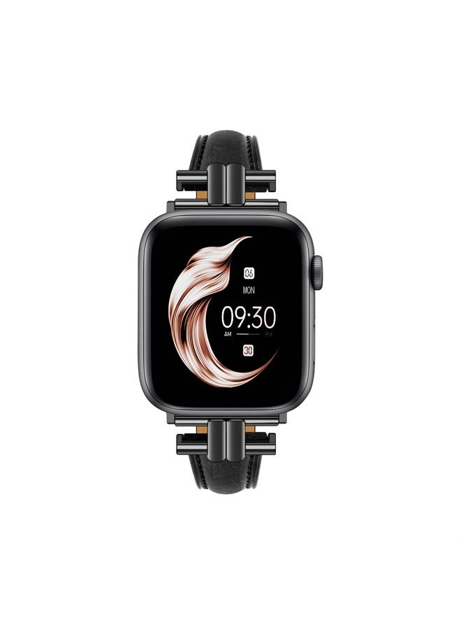 Leather Slim Band Compatible for Apple Watch 38mm 40mm 41mm Band,Genuine Black Leather I-Shape Watch Strap Bracelet with Stainless Buckle for iWatch Women Bands Series 8 7 6 5 4 3 2 1 SE