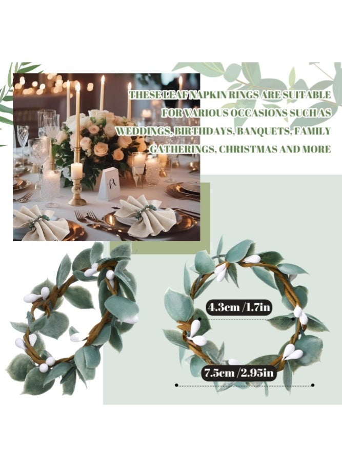 ميدي مجموعة حلقات مناديل (12 قطعة) حلقات مناديل بأوراق الأوكالبتوس على الطراز الريفي الريفي الأخضر الربيعي الزهري حلقات مناديل على شكل إكليل من الزهور مناسبة لحفلات الزفاف وديكورات طاولات العائلة (مصنوعة يدويًا) - Image 3