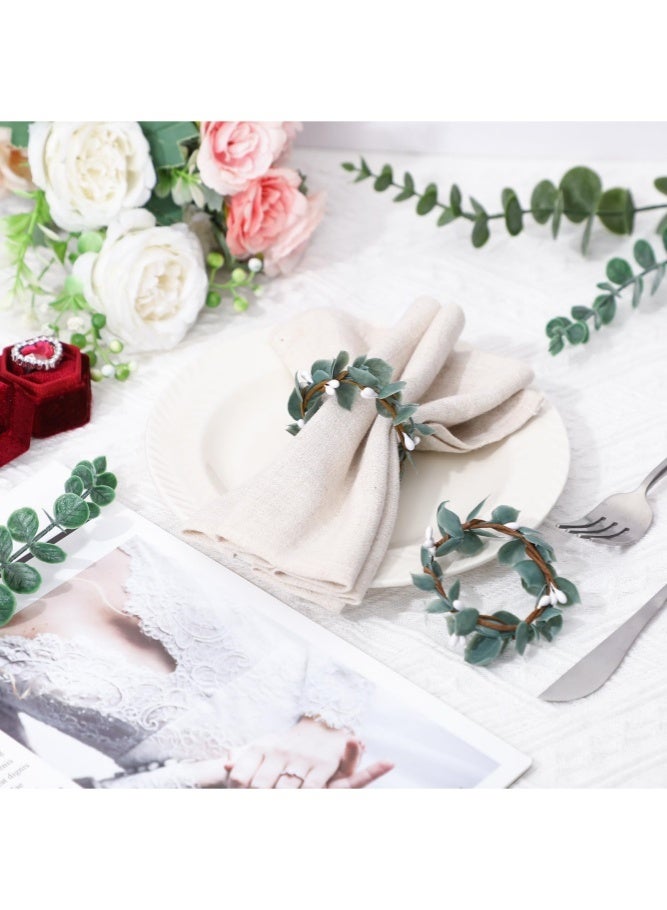 ميدي مجموعة حلقات مناديل (12 قطعة) حلقات مناديل بأوراق الأوكالبتوس على الطراز الريفي الريفي الأخضر الربيعي الزهري حلقات مناديل على شكل إكليل من الزهور مناسبة لحفلات الزفاف وديكورات طاولات العائلة (مصنوعة يدويًا) - Image 4
