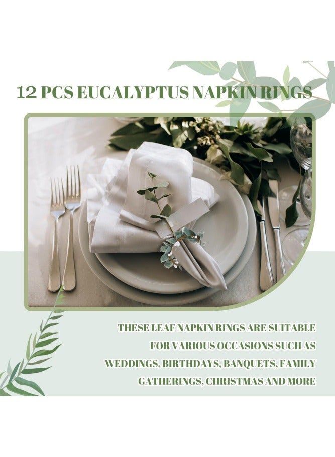 ميدي مجموعة حلقات مناديل (12 قطعة) حلقات مناديل بأوراق الأوكالبتوس على الطراز الريفي الريفي الأخضر الربيعي الزهري حلقات مناديل على شكل إكليل من الزهور مناسبة لحفلات الزفاف وديكورات طاولات العائلة (مصنوعة يدويًا) - Image 5