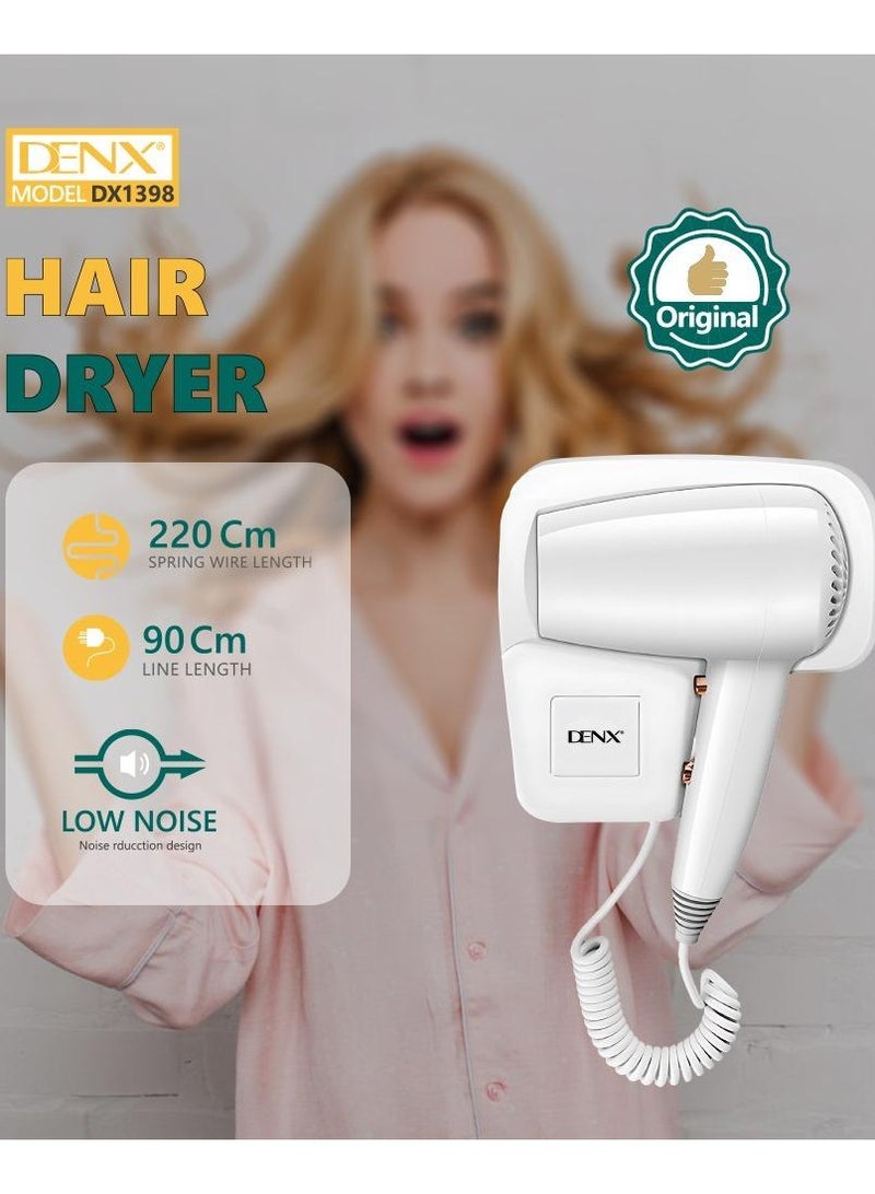 دينكس مجفف شعر فاخر مثبت على الحائط، 1250 واط، 3 سرعات، سلك بطول 220 سم، أبيض - Image 2