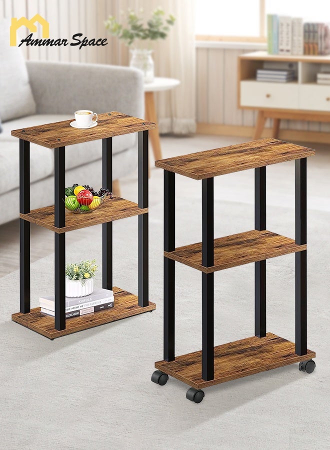 Ammar Space Side Table with Wheels Set of 2 End Table Nightstand with 2-Layer Storage Shelves for Small Spaces Living Room Bedroom Rustic  - Image 1
