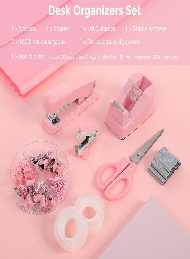 SKYDUE Pink Office Desk Accessories, Pink Office Supplies, Stapler, Tape Dispenser, Scissors, Clips and 1000pcs Staples,Desk Supplies for Women - Image 3