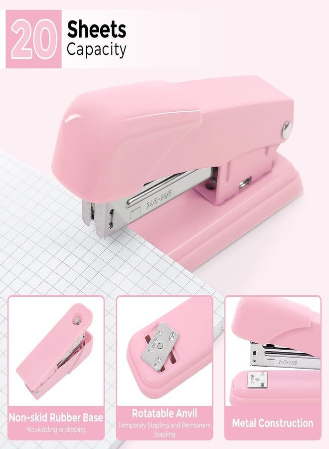 SKYDUE Pink Office Desk Accessories, Pink Office Supplies, Stapler, Tape Dispenser, Scissors, Clips and 1000pcs Staples,Desk Supplies for Women - Image 4