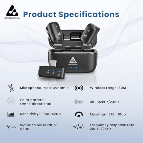 Audio Array Wireless Lavalier Mic with AI Noise Cancellation for iPhone/Android, 32h Charging case and Plug-and-Play Setup for vlogging, Streaming, Meetings, and Video Recording - Image 4