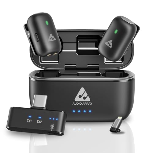 Audio Array Wireless Lavalier Mic with AI Noise Cancellation for iPhone/Android, 32h Charging case and Plug-and-Play Setup for vlogging, Streaming, Meetings, and Video Recording - Image 1