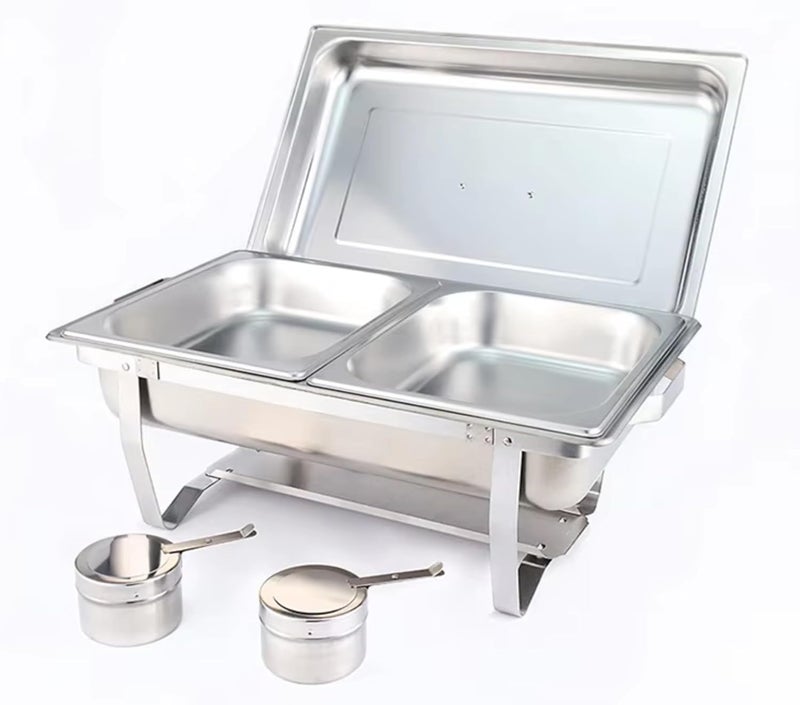 Feelings 12-litre Double Compartment Chafing Dish | Stainless Steel Food Warmer | Food Warmer with Fuel Holder | Buffet Server | Food Warmer| Warming Tray | Hot Plate | Chafer | Catering Dish | Serving Dish - Image 1