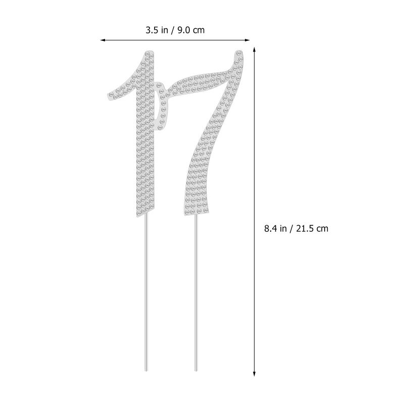 Silver Metal 17th Birthday Cake Topper with Rhinestone Party Decoration for Teen Celebration - Image 3