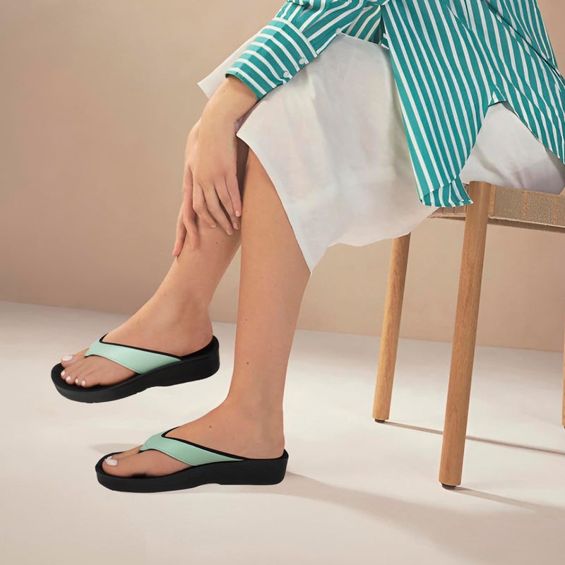 AEROTHOTIC Comfy Flip Flops for Women with Arch Support Orthotic Footbed Stylish Faux Leather Padded Straps with Soft Toe Post & Non-Slip Sole Slip On Casual Indoor and Outdoor Ladies Sandals (Ravine Sage Green, Size 8) - Image 2