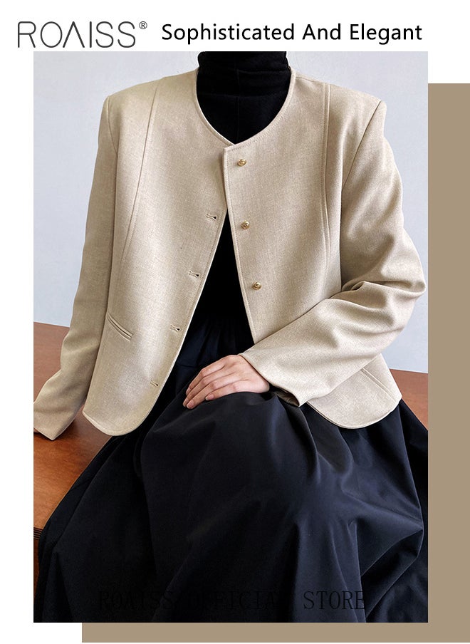 Women's Solid Color Blazer Premium Cropped Long Sleeve Blazer Women's Slim Work Office Blazer Round Neck Jacket Single-breasted Multi-button Long-sleeved Sweater Jacket - pzsku/ZF10319E846C90880101BZ/45/_/1721729745/a7ab2742-36ee-4cbd-86dc-f2a029e417a5